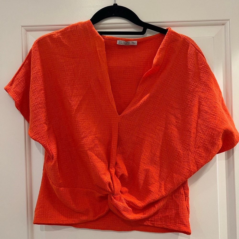 Zara Orange Short Sleeve Crop Blouse
